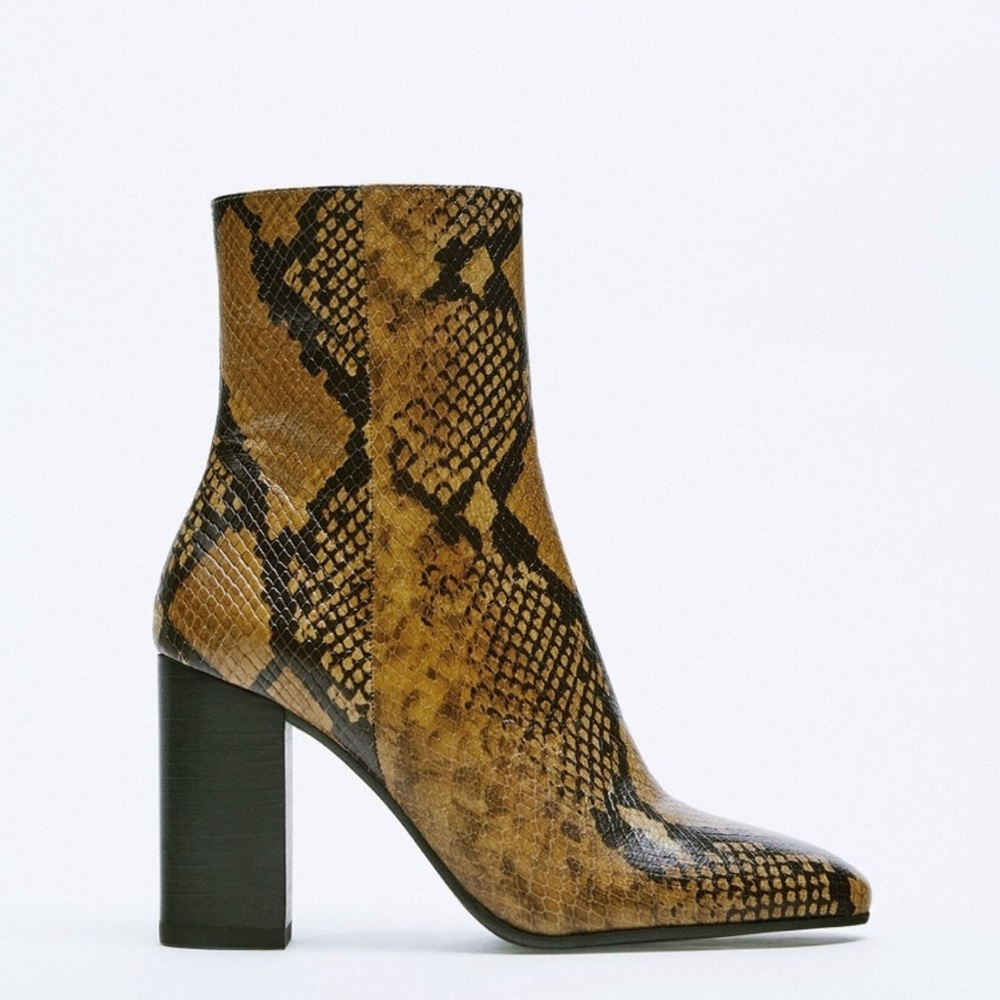 Zara Snake Print Leather Booties - NWT